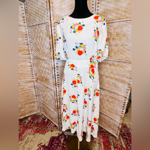 BODEN RUTH IVORY BOUQUET MIDI DRESS | Size 12 - Picture 5 of 12